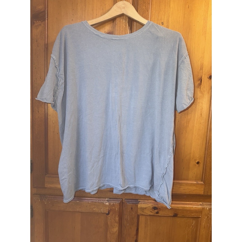 Free People Women's XL Nina Tee T-Shirt Blue Oversized Casual Knit Relaxed Top